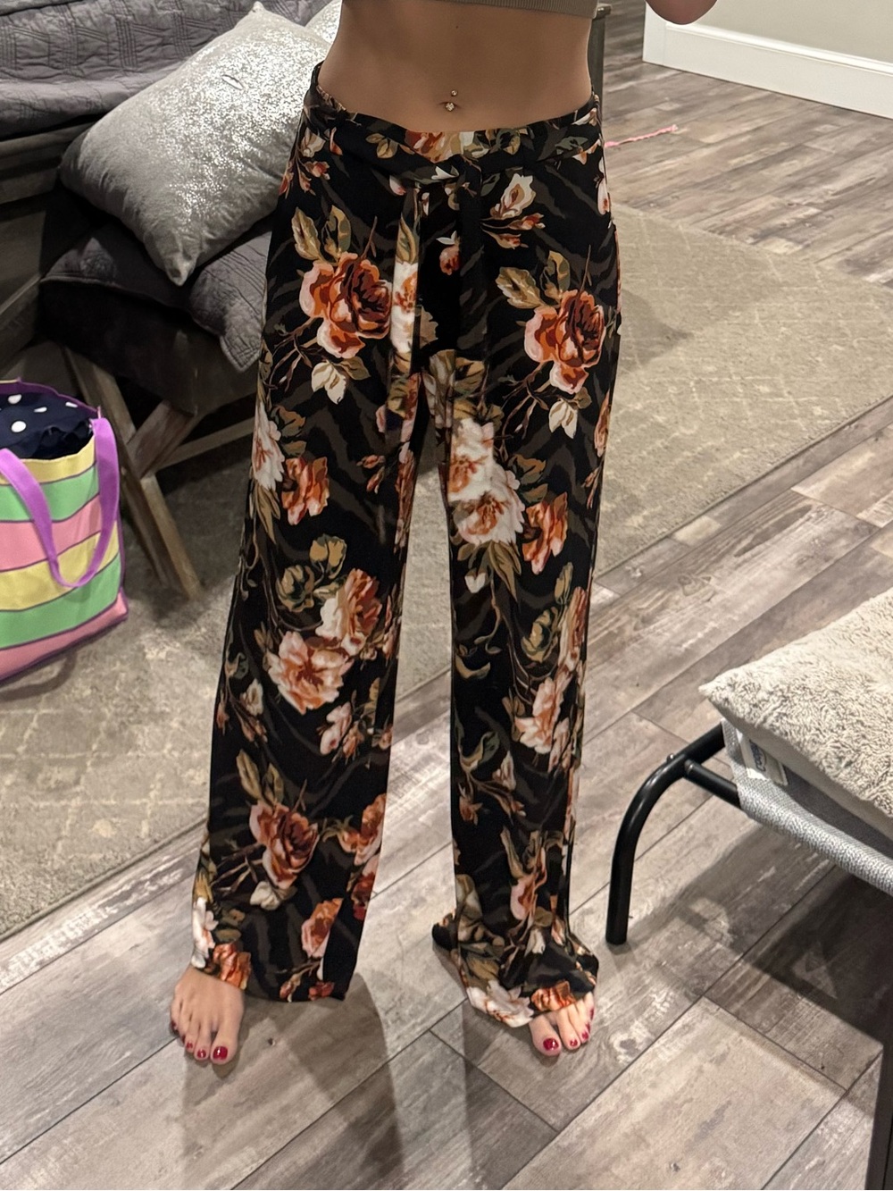 White House Black Market Black Floral Wide-Leg Pants